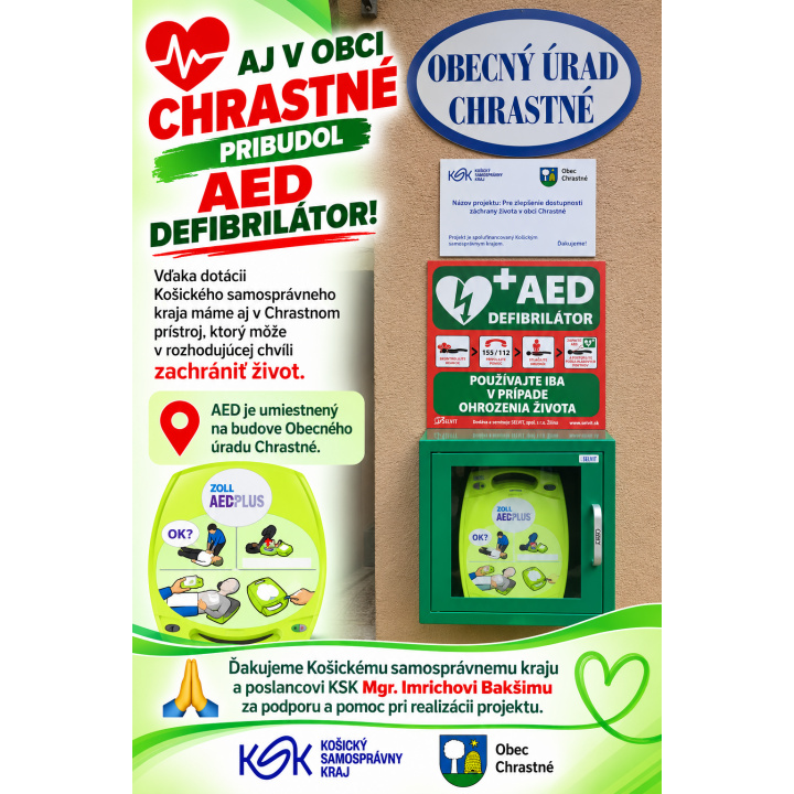 Umiestnenie AED v obci Chrastné